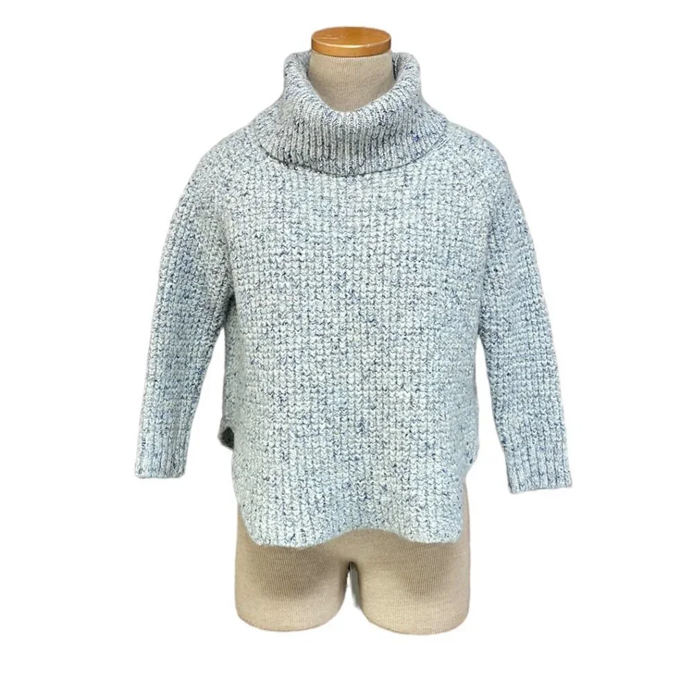 Free People Turtleneck Sweater Chunky Knit Blue Tweed Size Small S